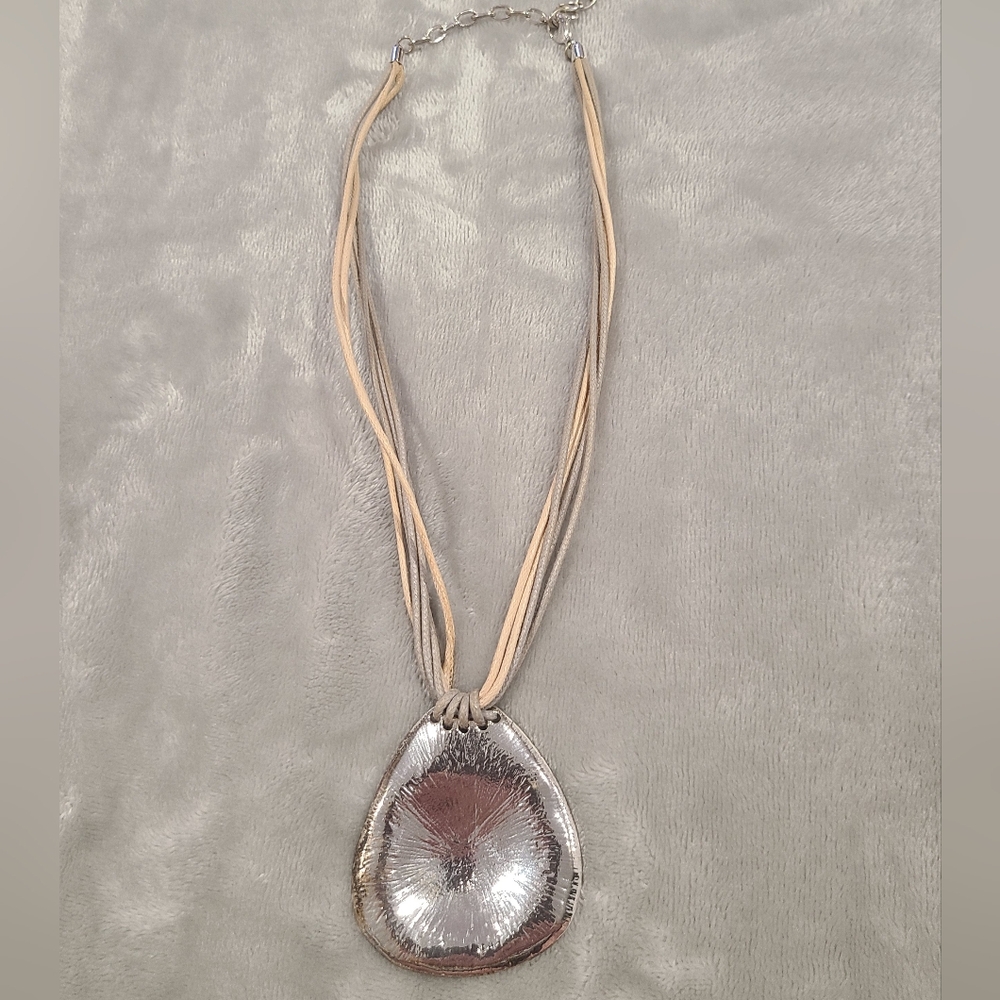 St. Thomas Silver Pendant And Tan Leather Necklace